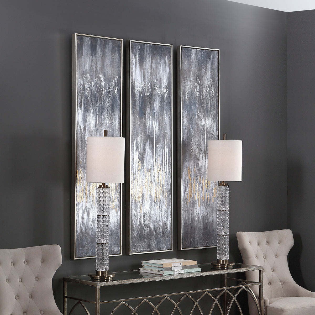Gray Showers Hand Painted Canvases – Set of 3