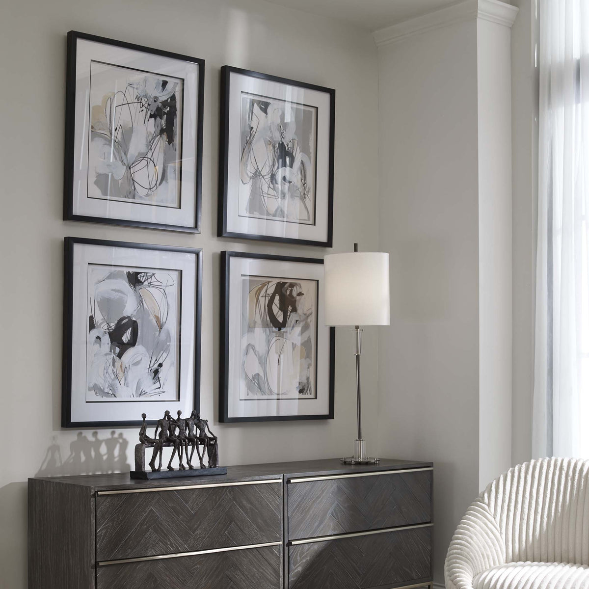Tangled Threads Abstract Framed Prints – Set of 4