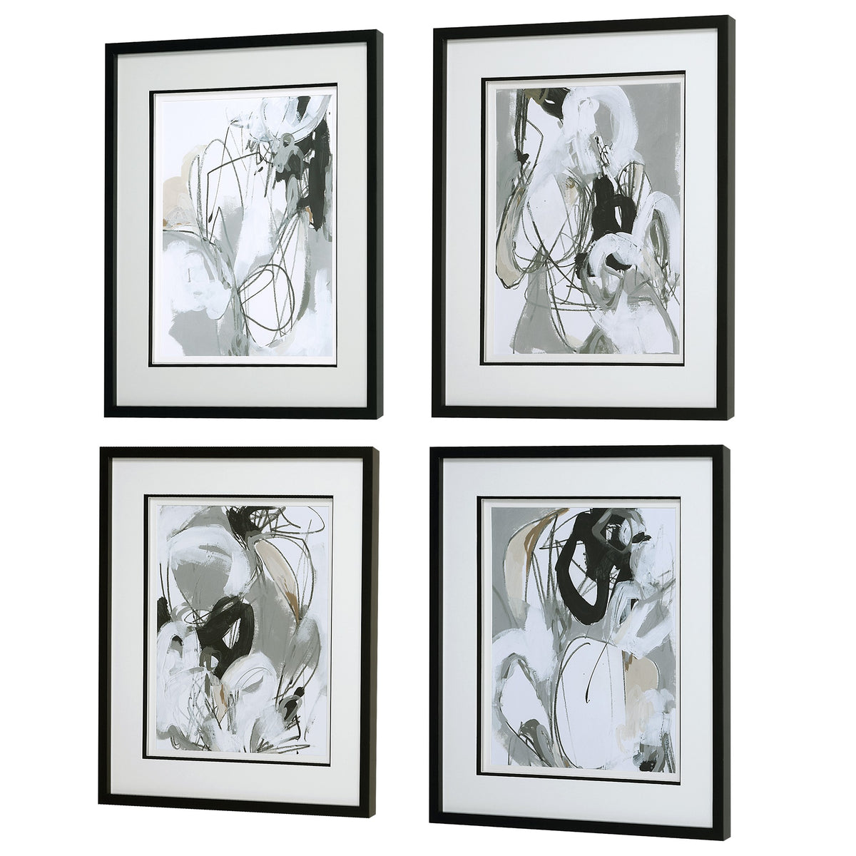 Tangled Threads Abstract Framed Prints – Set of 4