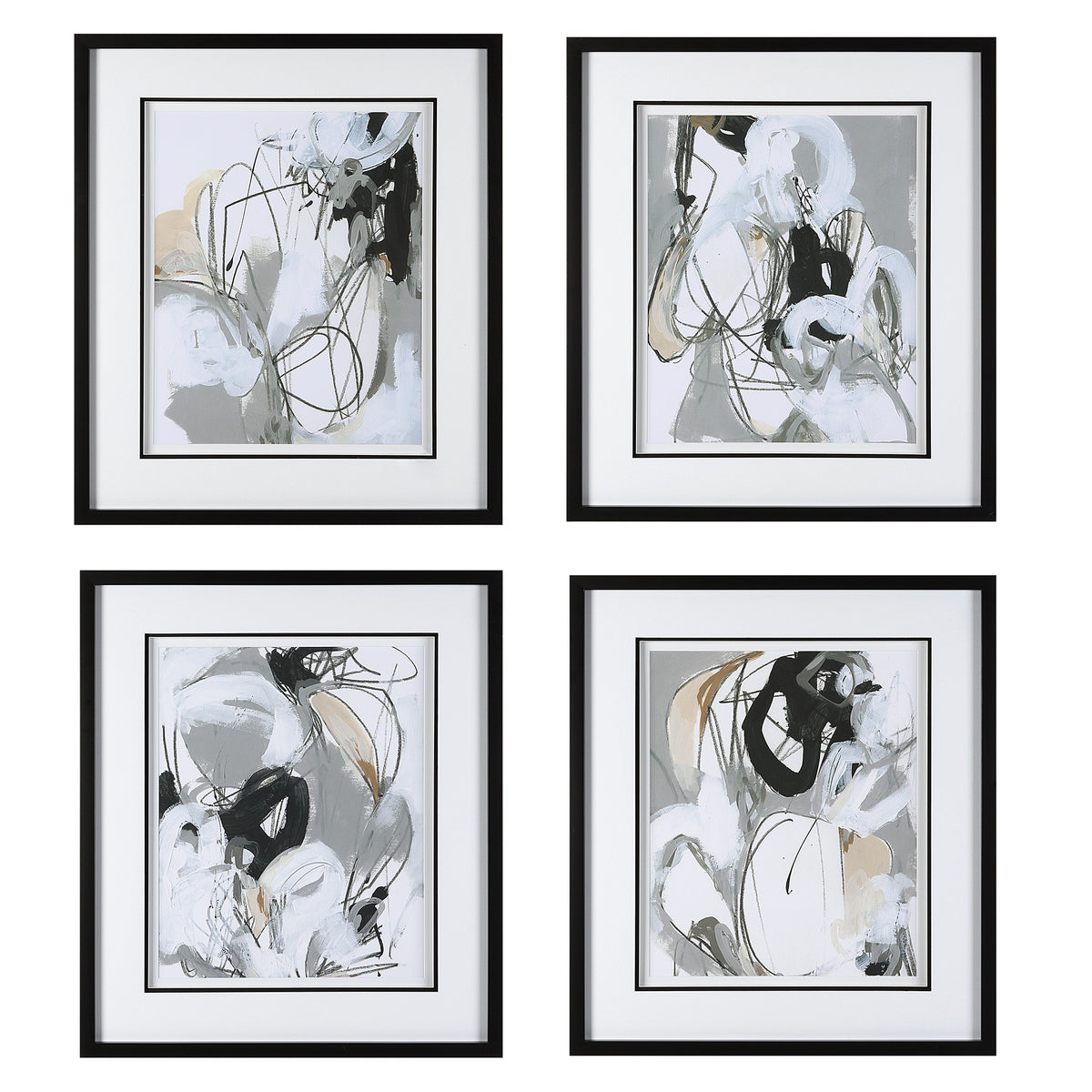 Tangled Threads Abstract Framed Prints – Set of 4