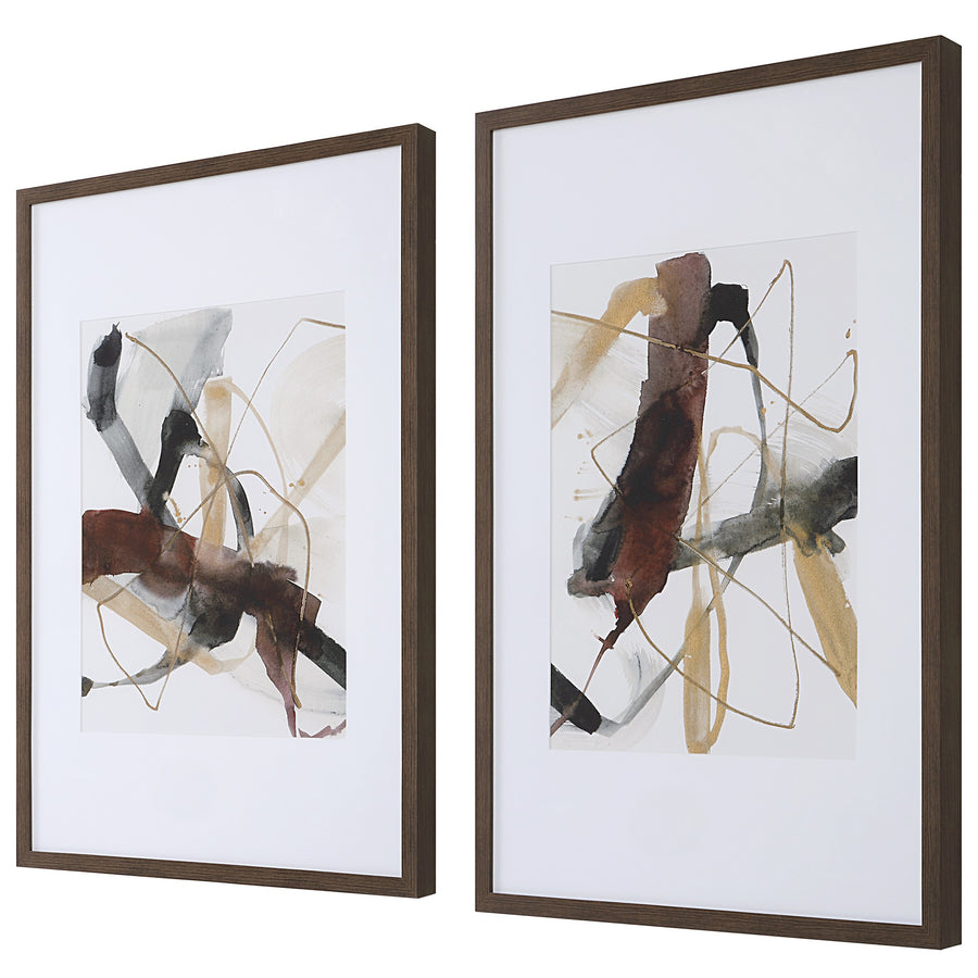 Burgundy Interjection Abstract Prints – Set of 2