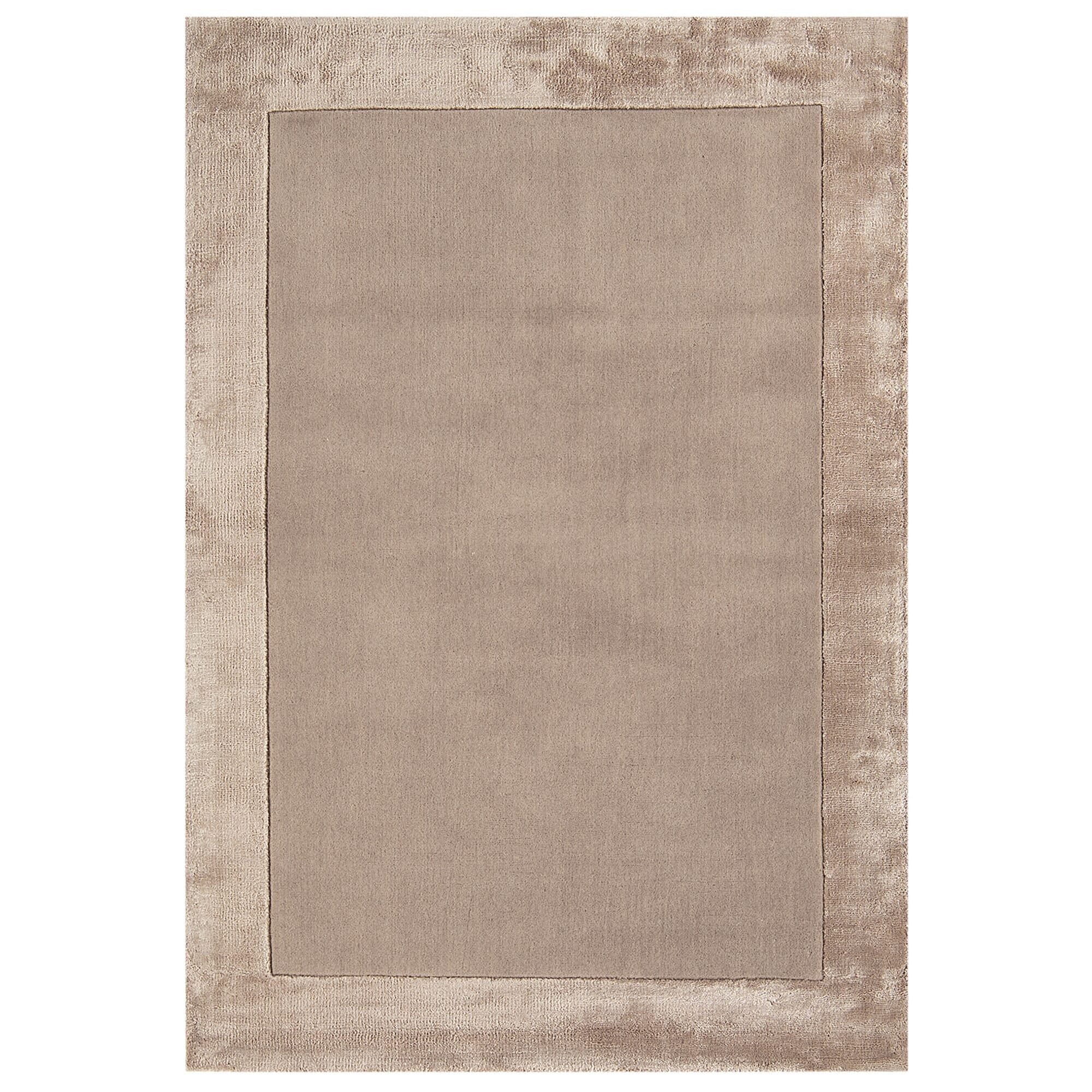 Ascot Sand hand-woven wool and viscose border rug on white background