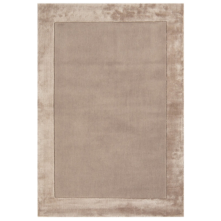Ascot Sand hand-woven wool and viscose border rug on white background