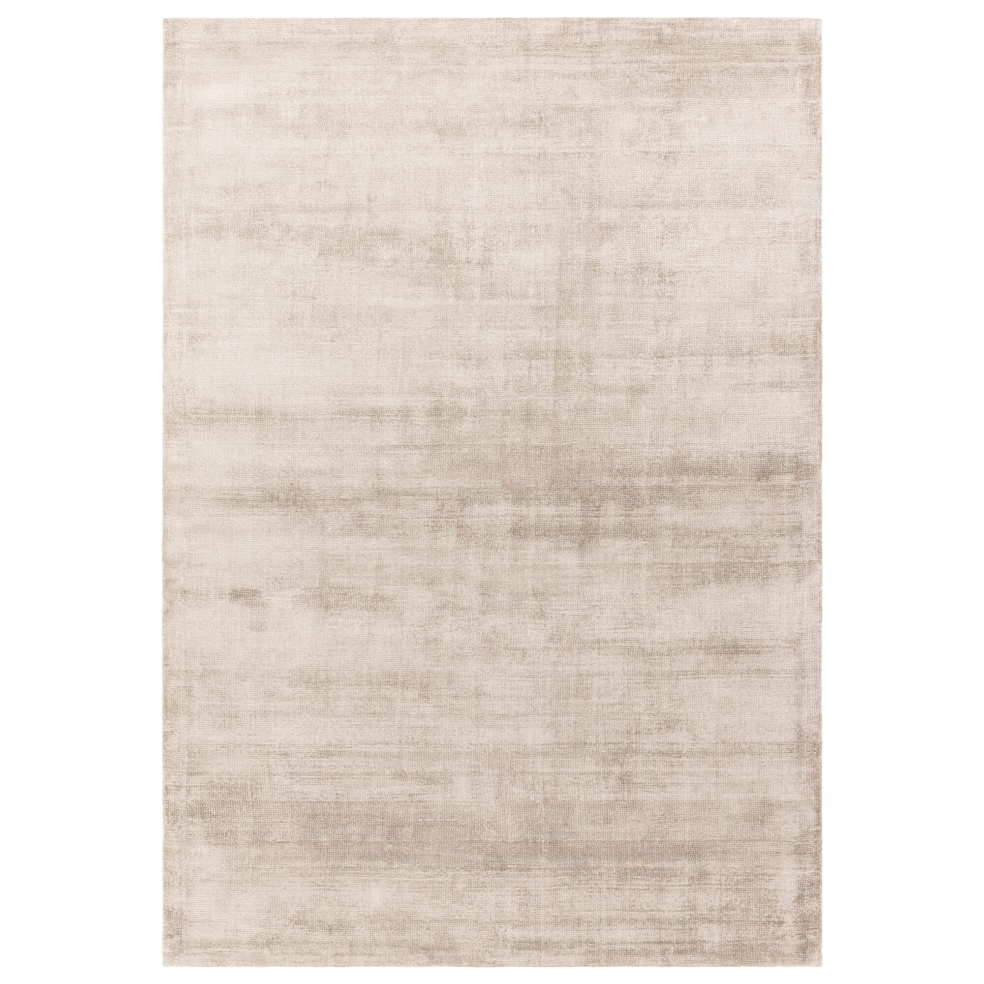 Aston Sand hand-loomed viscose rug shown from above on a white background