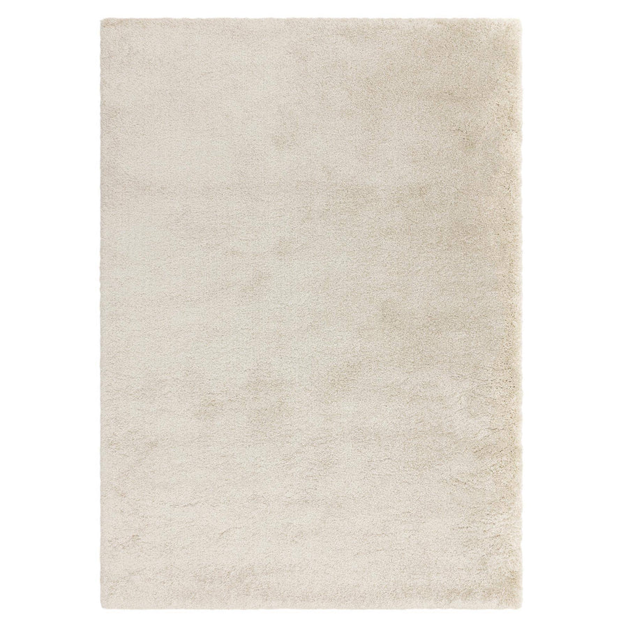 Atlas Ivory shaggy rug on white background, thick dense pile