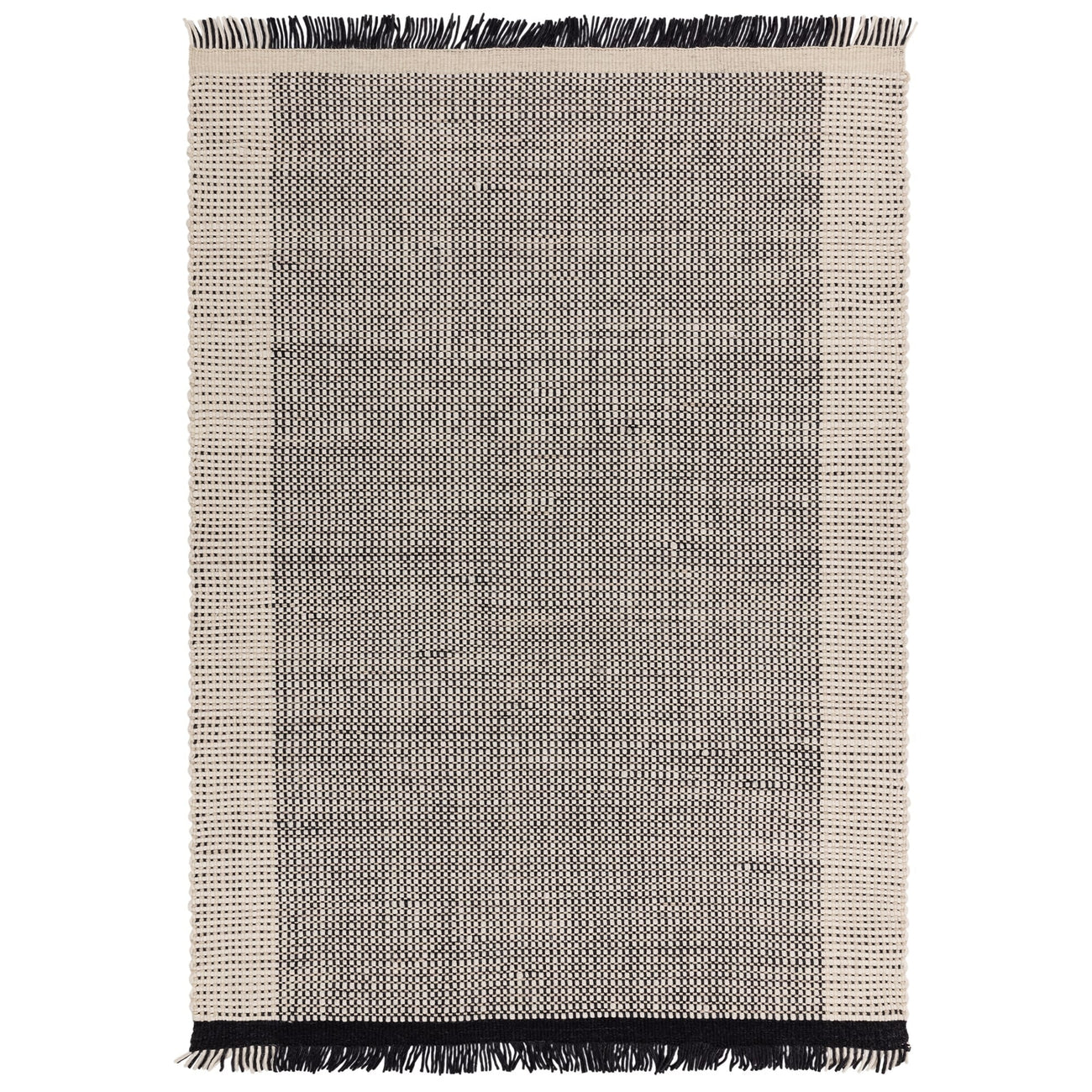 Avalon Monochrome hand-woven wool rug with basket-weave pattern on white background