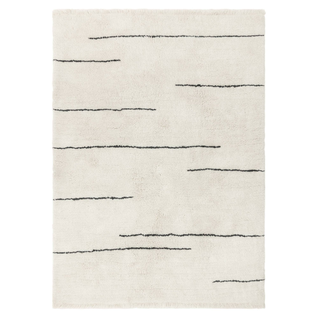 Azera Dash Rug in natural undyed wool, high-pile Berber-style design on white background