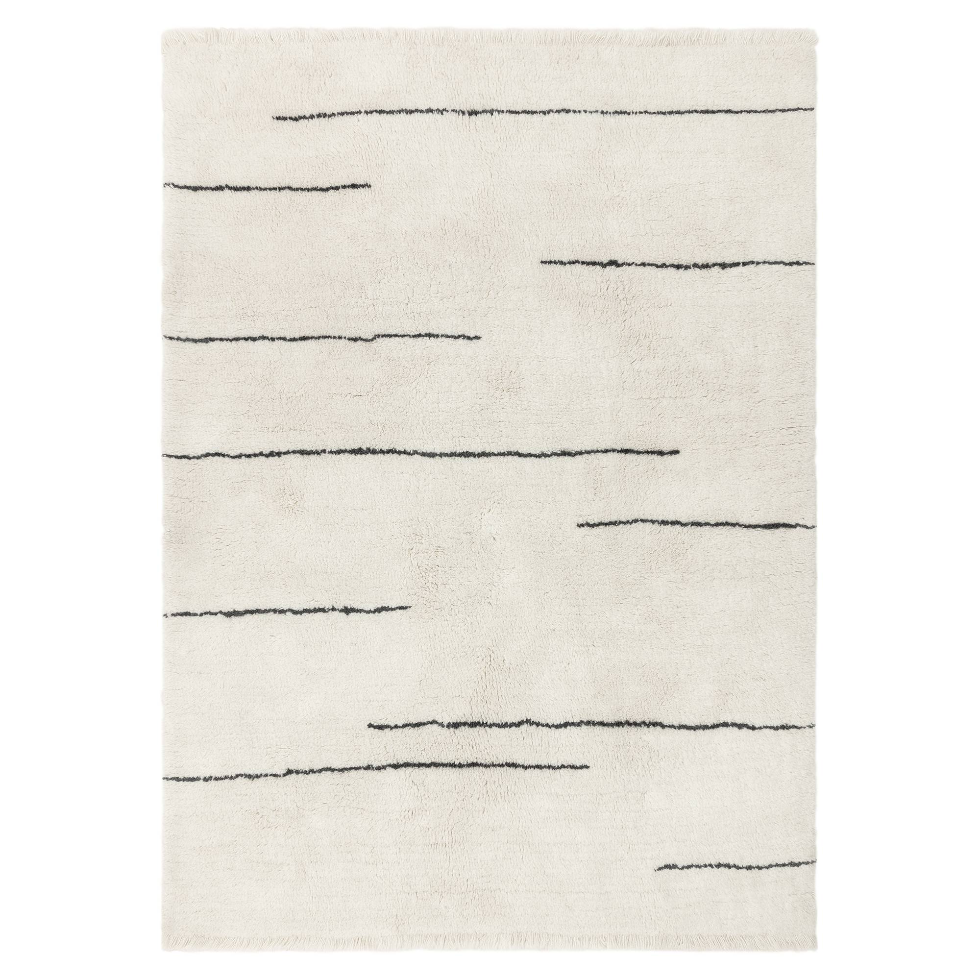 Azera Dash Rug in natural undyed wool, high-pile Berber-style design on white background