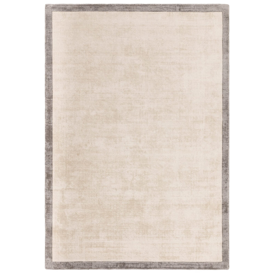 Blade Border Putty and Silver rug, hand-woven dual-tone design with complementing border, white background