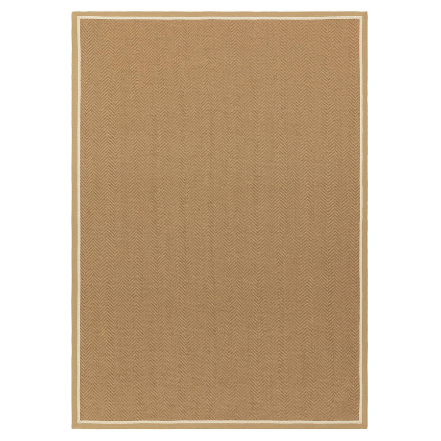 Bordo Herringbone rug in linen cream jute with cotton border, white background