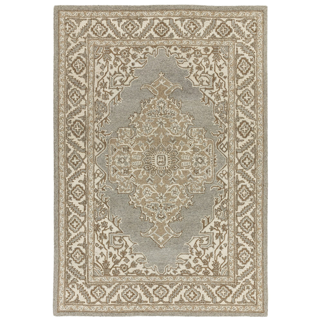 Bronte Natural hand-tufted wool Persian medallion rug on white background