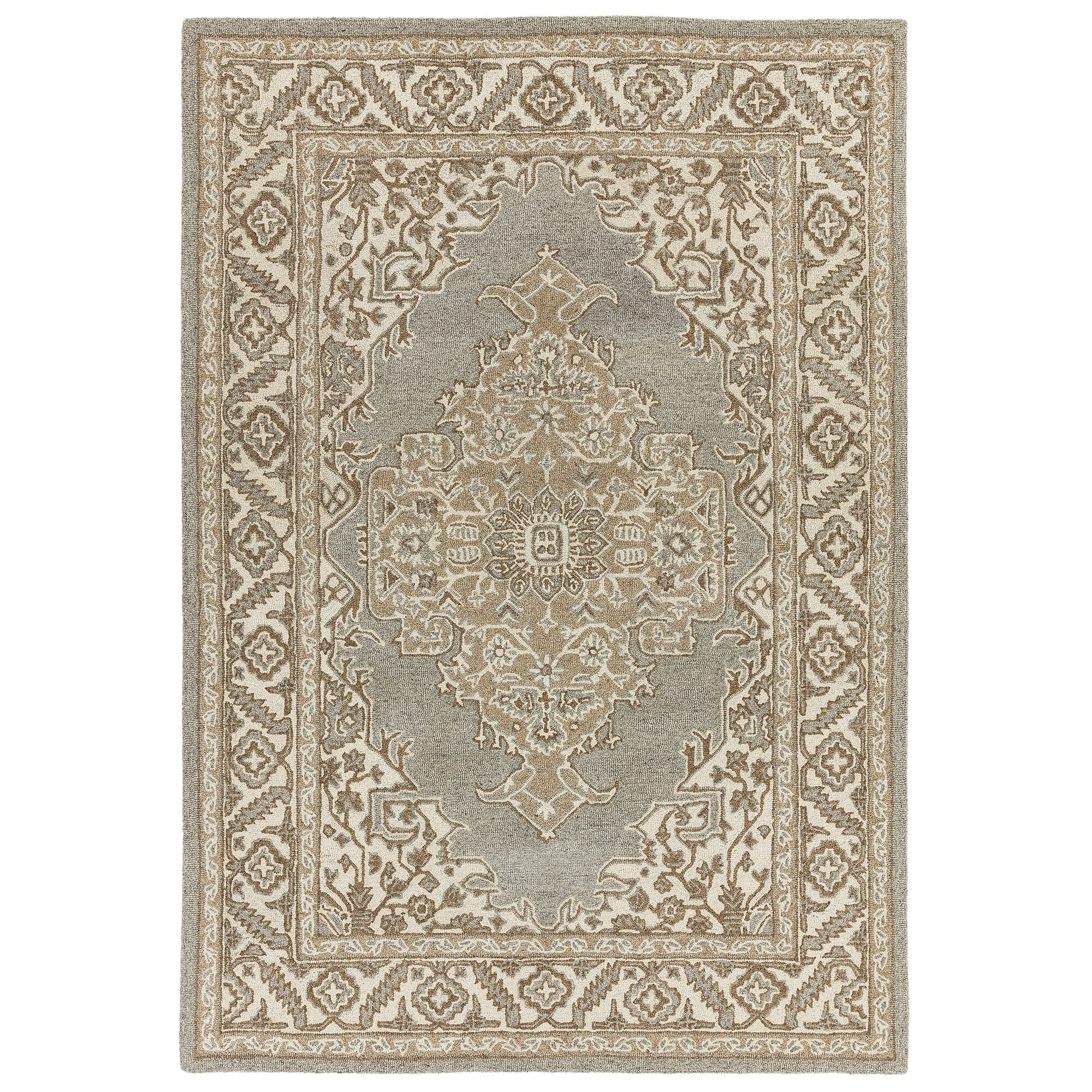 Bronte Natural hand-tufted wool Persian medallion rug on white background