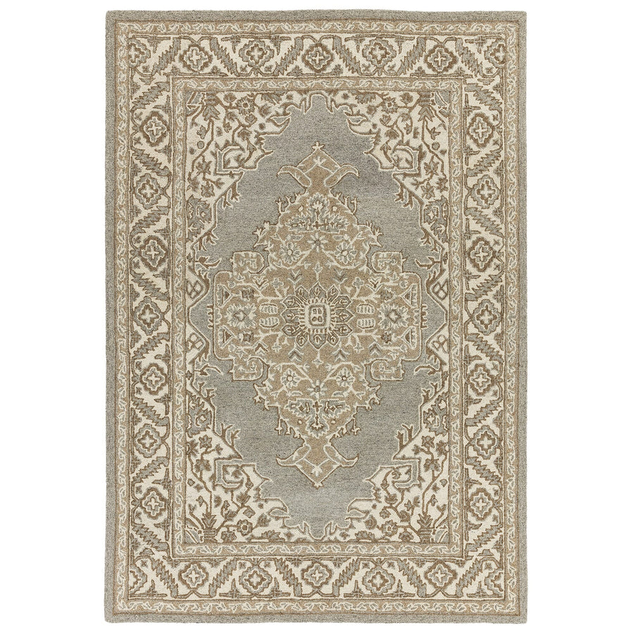 Bronte Natural beige wool Persian medallion rug on white background