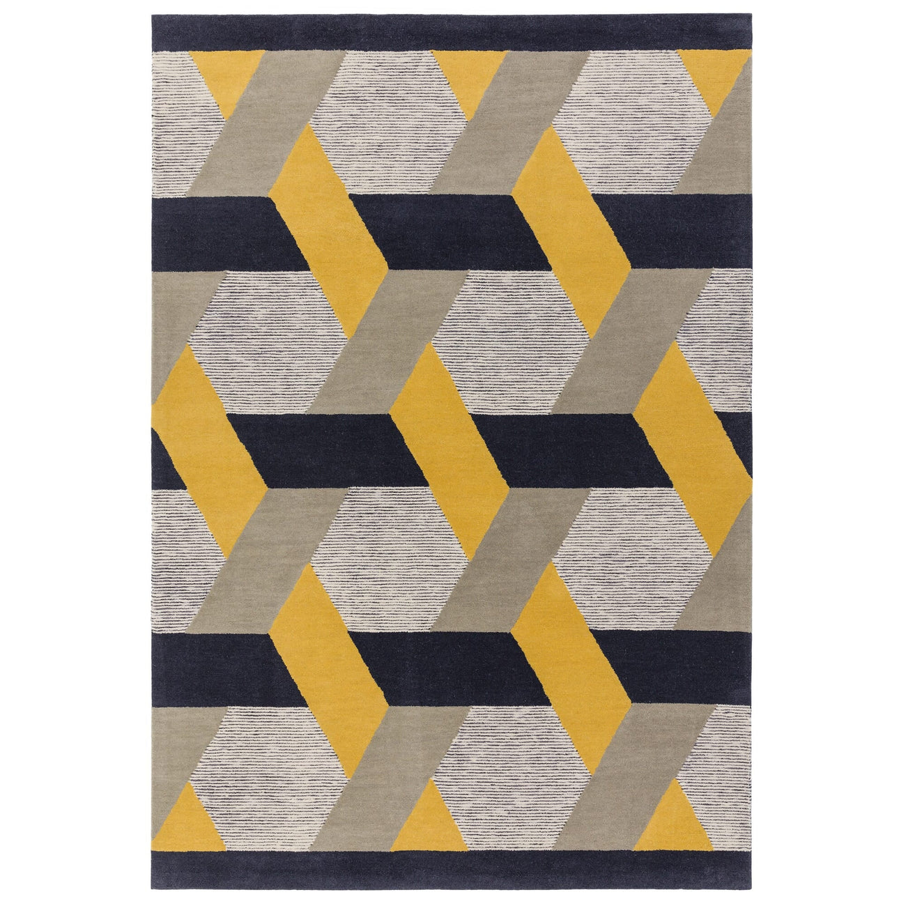 Camden Gold geometric rug shown from above on a white background