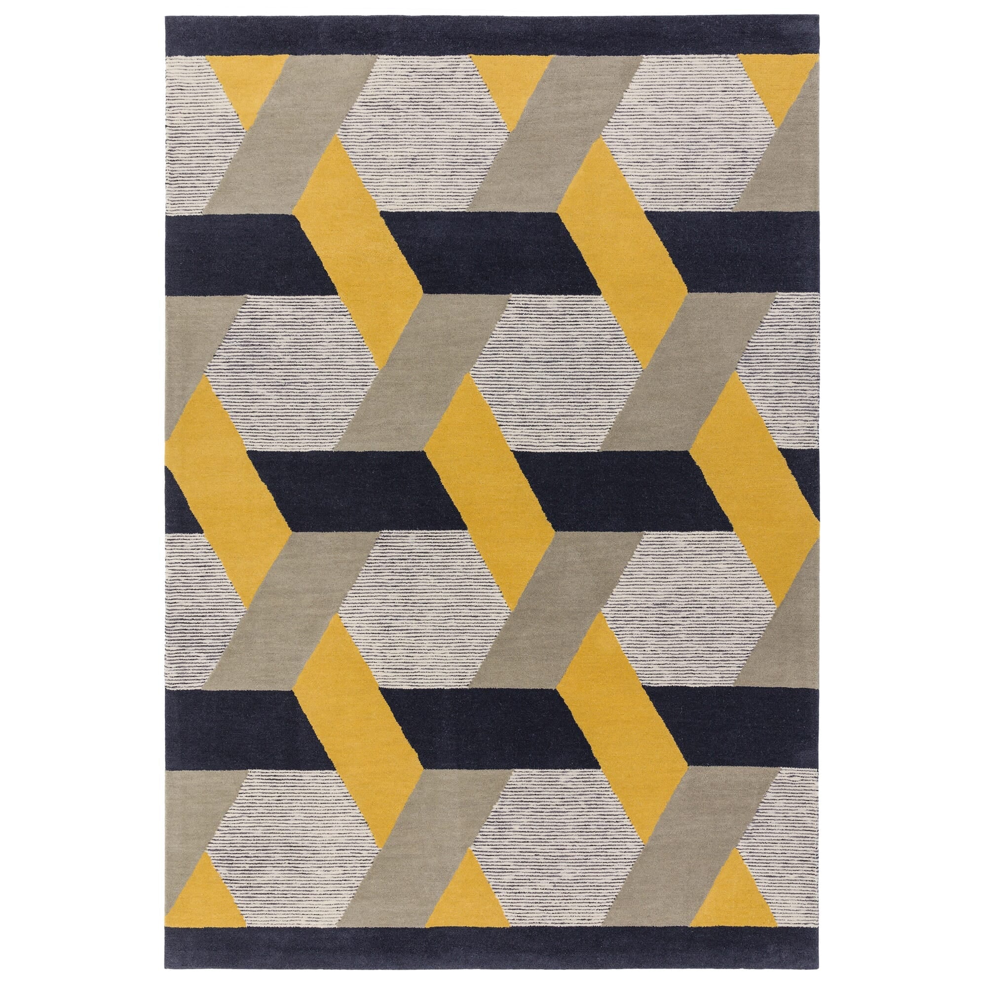 Camden Gold geometric rug shown from above on a white background