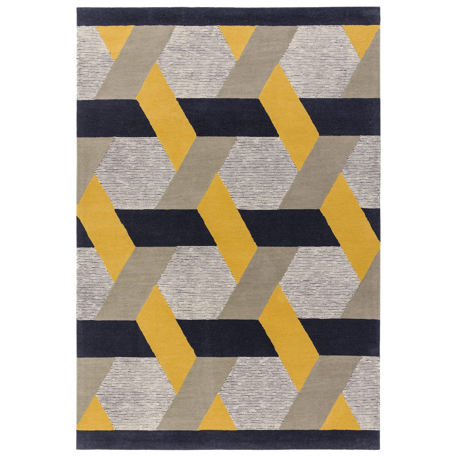 Camden Gold geometric rug shown from above on a white background