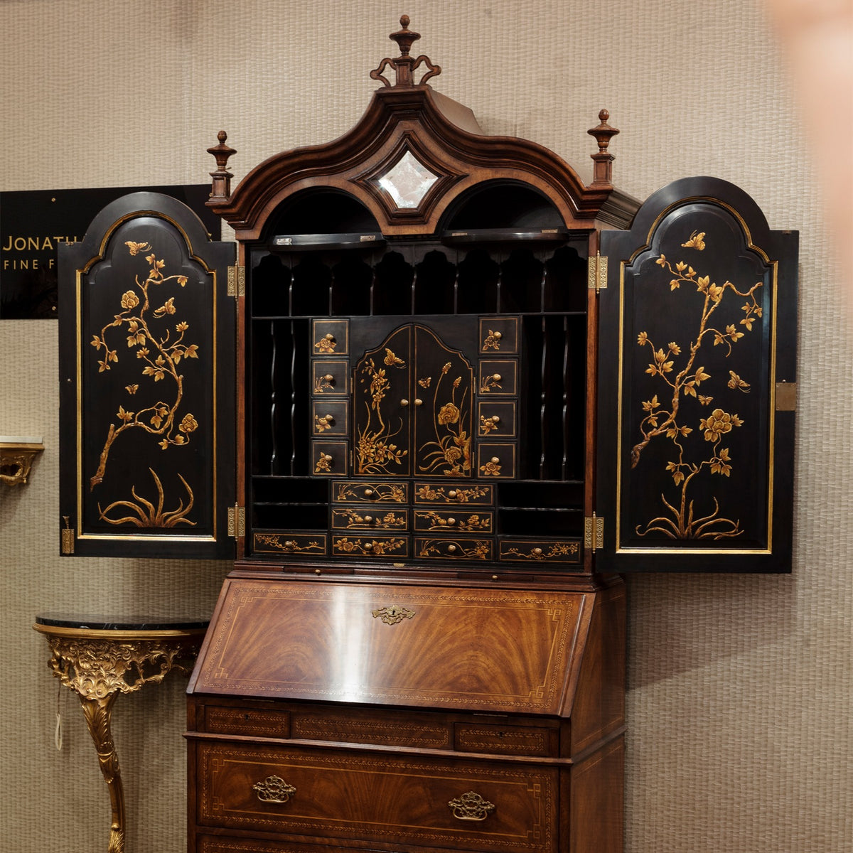 Queen Anne Walnut Bureau with Chinoiserie Interior