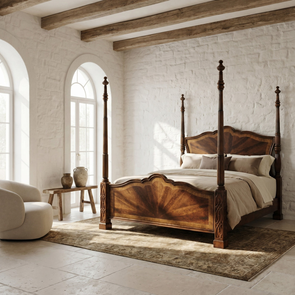 Chippendale Four Poster Bed – Mahogany, UK Super King