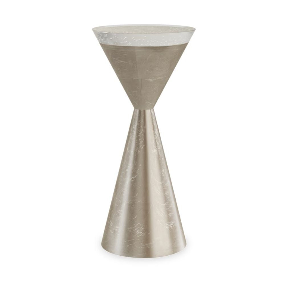 Spy Glass Drinks Table – Taupe Silver Leaf