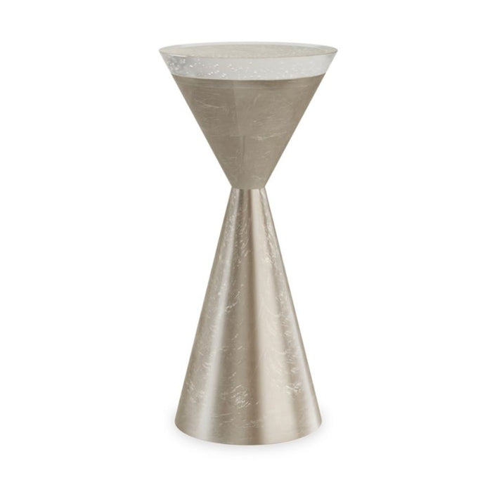 Spy Glass Drinks Table – Taupe Silver Leaf