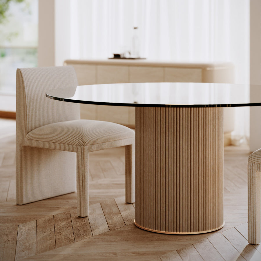 Rhythm Round Glass Top Dining Table – 152cm