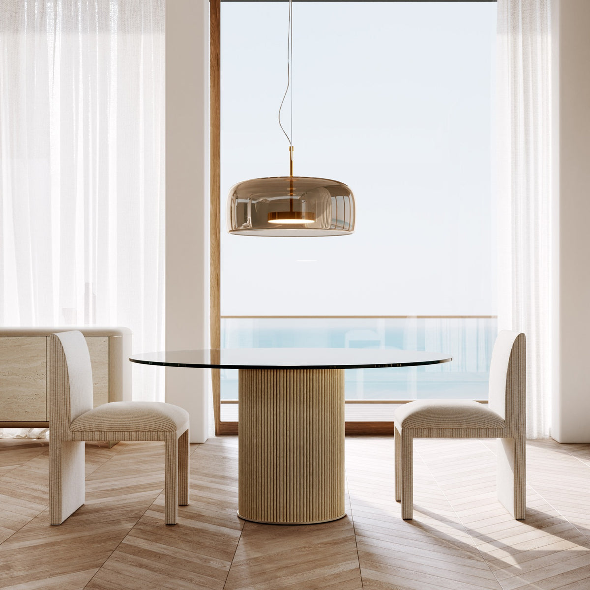 Rhythm Round Glass Top Dining Table – 152cm