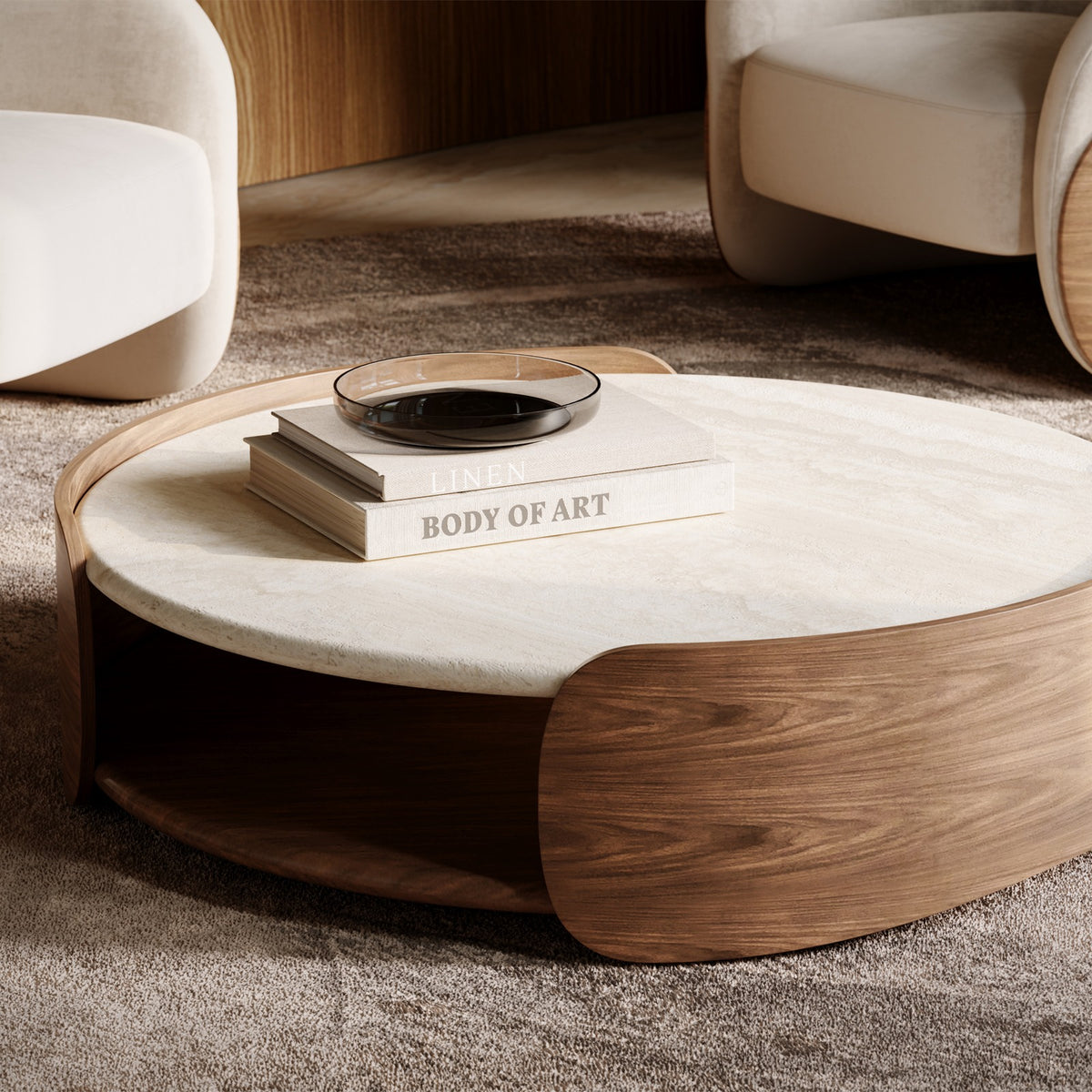 Fleur Open Coffee Table with Wood Shelf