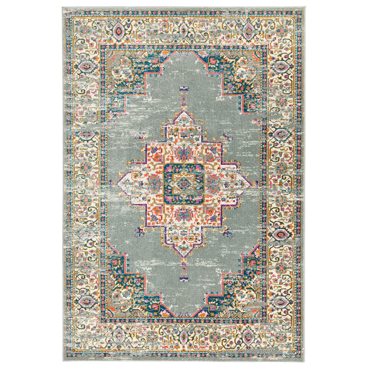 Colt Medallion Grey flatweave rug shown on white background