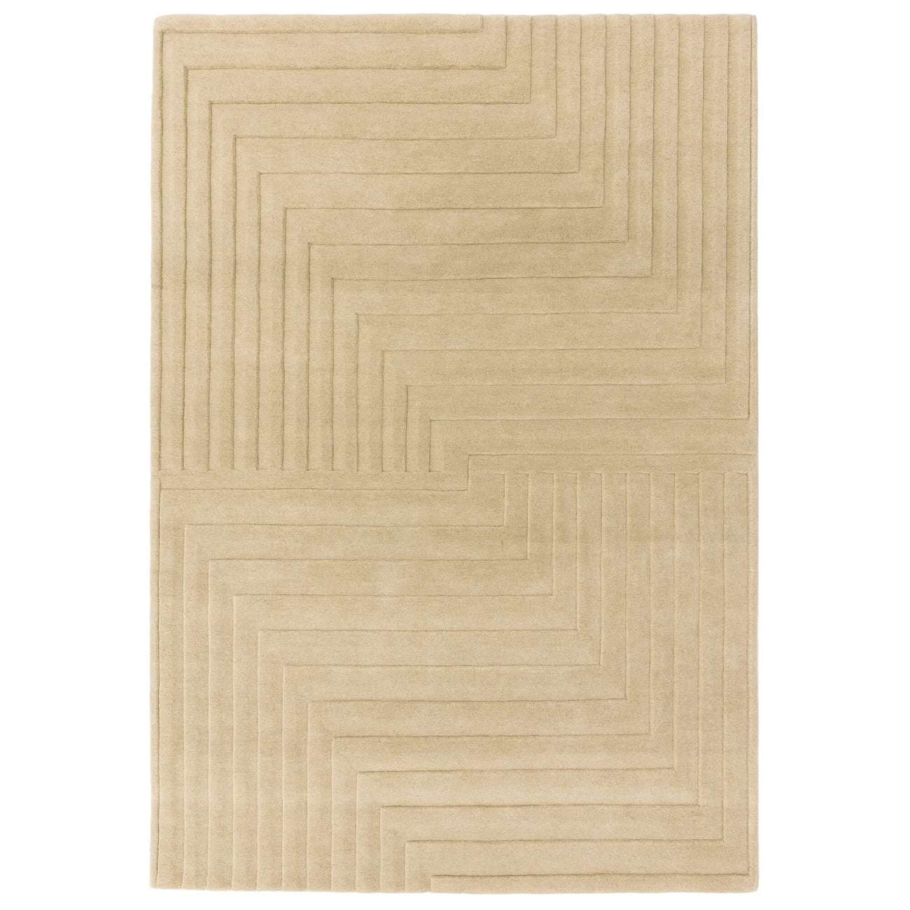 Form Natural wool rug with hand-carved zig-zag sculpted texture, white background