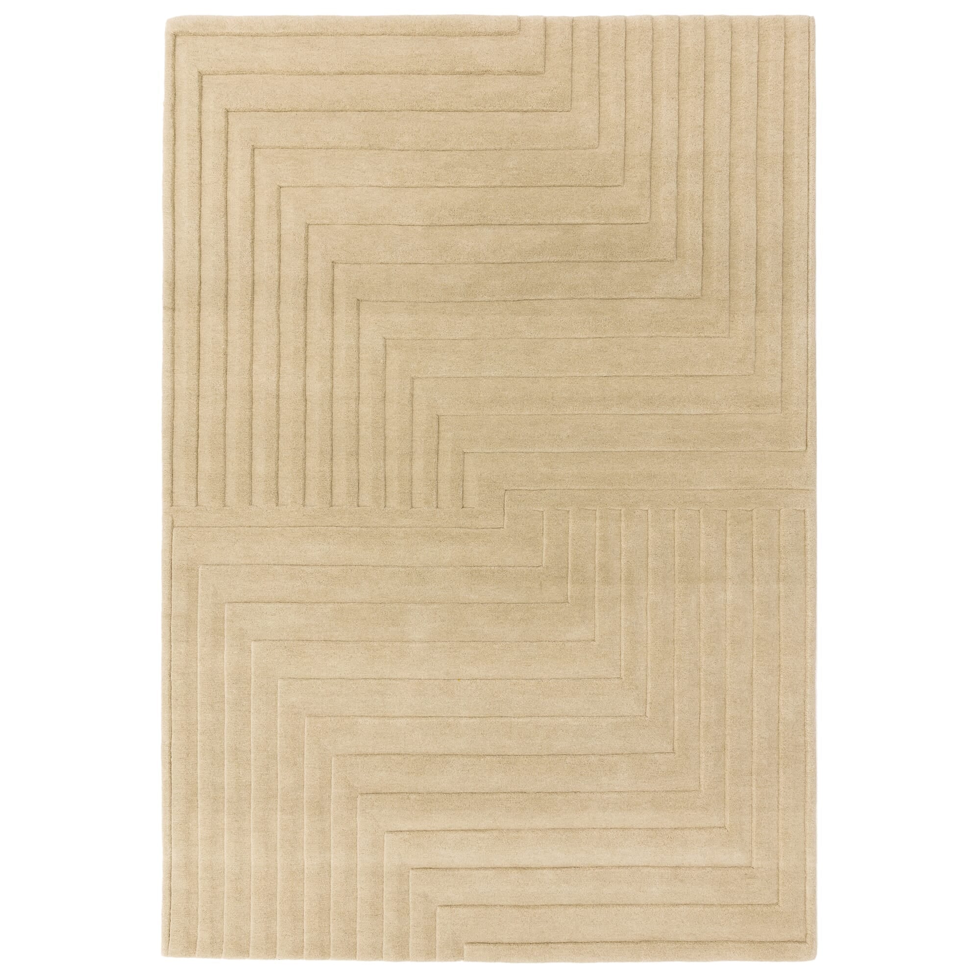 Form Natural wool rug with hand-carved zig-zag sculpted texture, white background