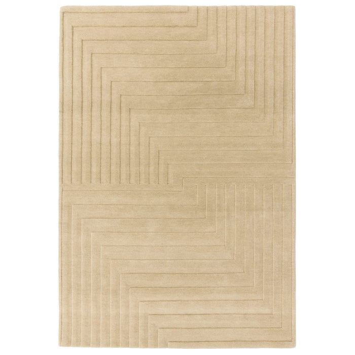 Form Natural wool rug with hand-carved zig-zag sculpted texture, white background