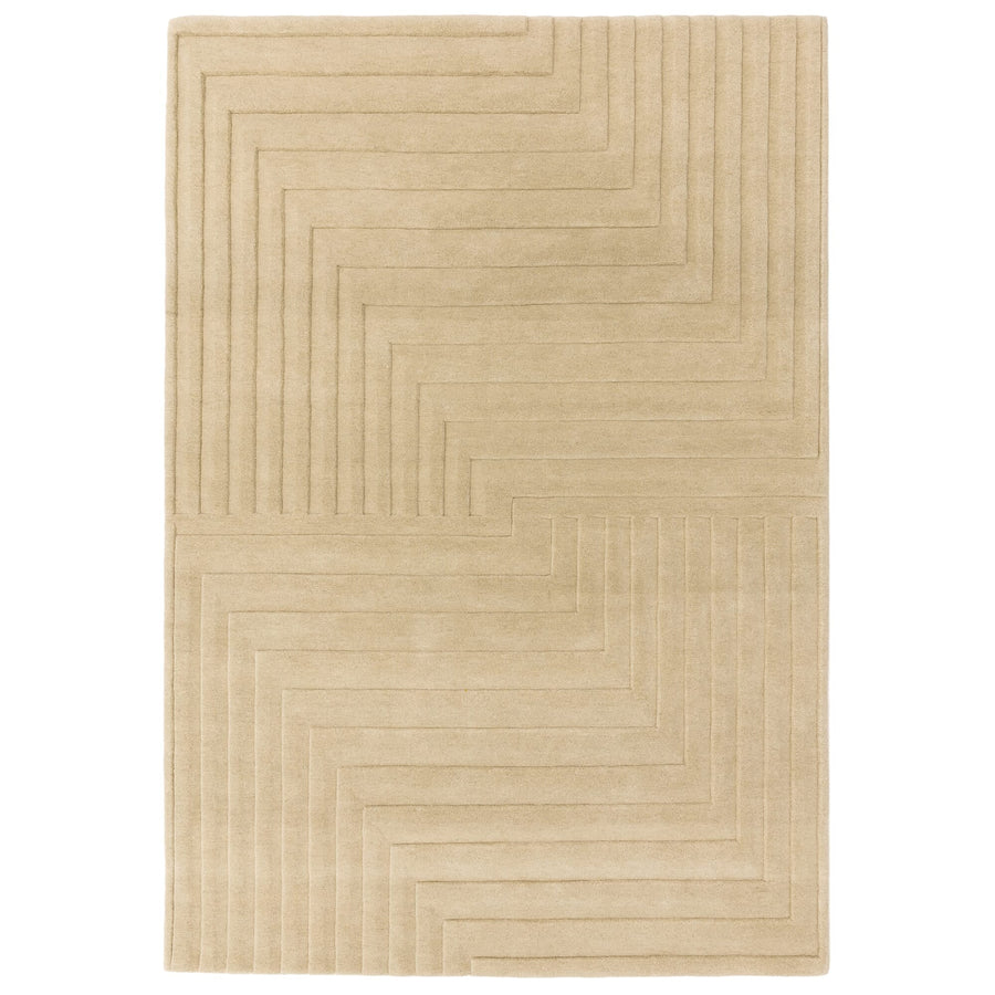 Form Natural wool rug with hand-carved zig-zag sculpted texture, white background