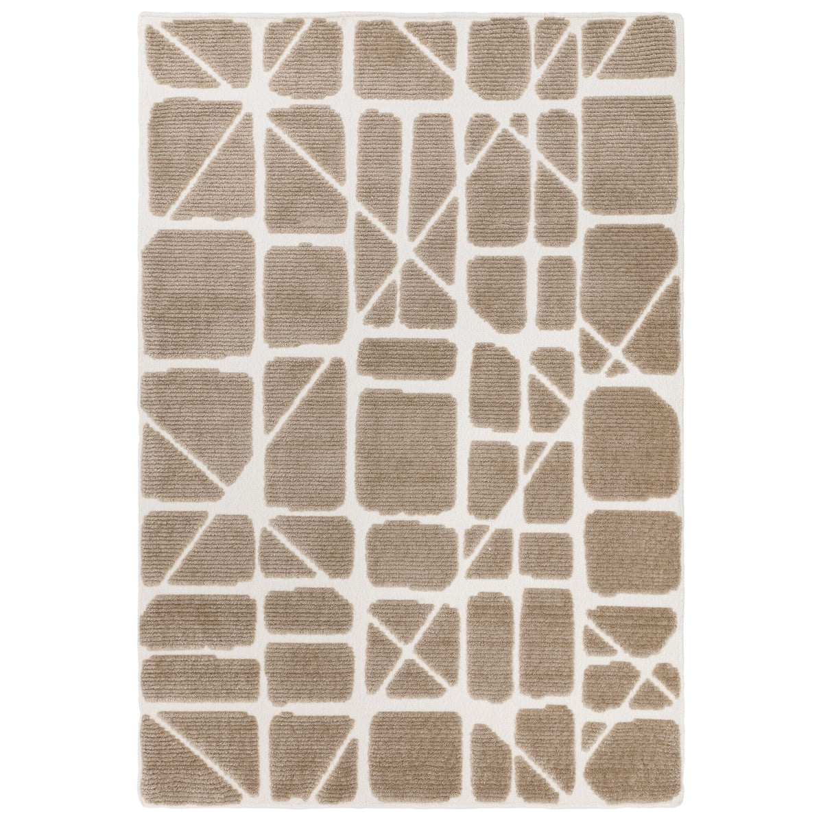 Freja Sand abstract boho rug on a plain background, full view