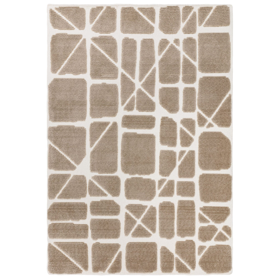 Freja Sand abstract boho rug on a plain background, full view