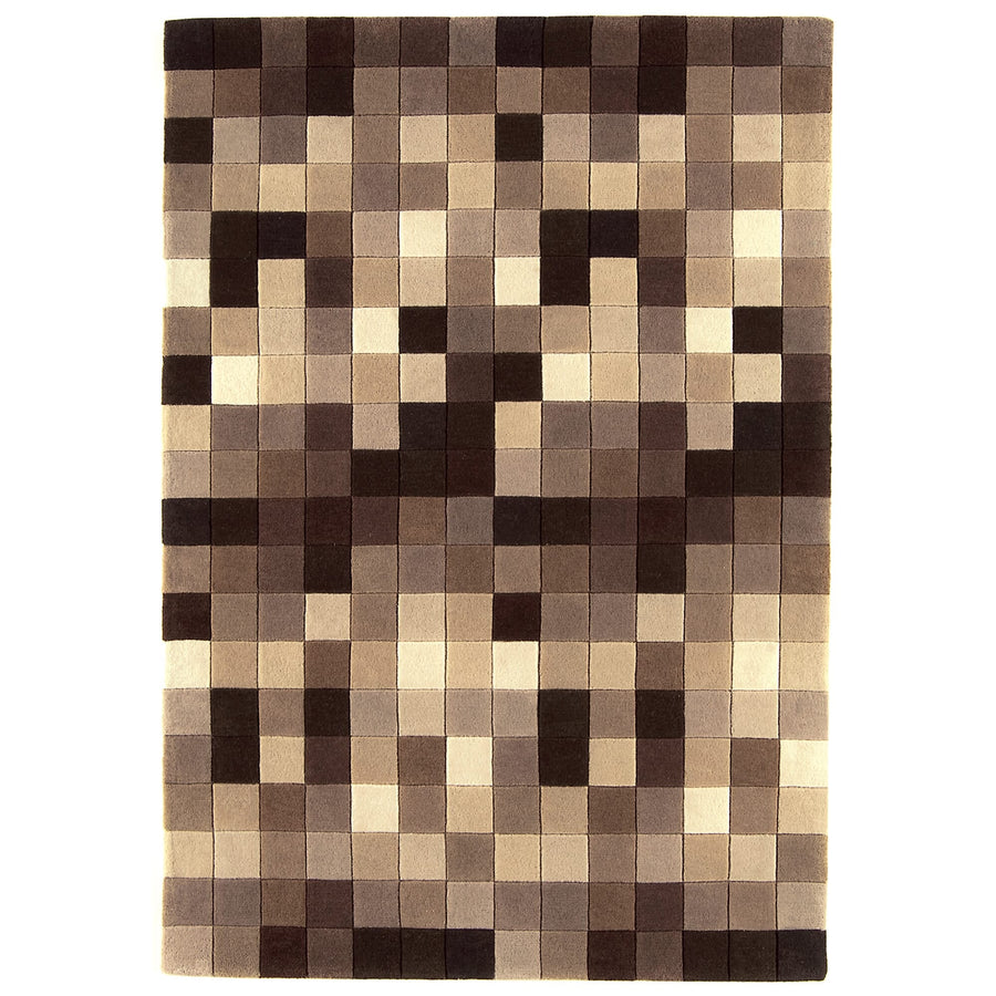 Funk Natural Boxes hand-carved wool rug in natural and brown tones