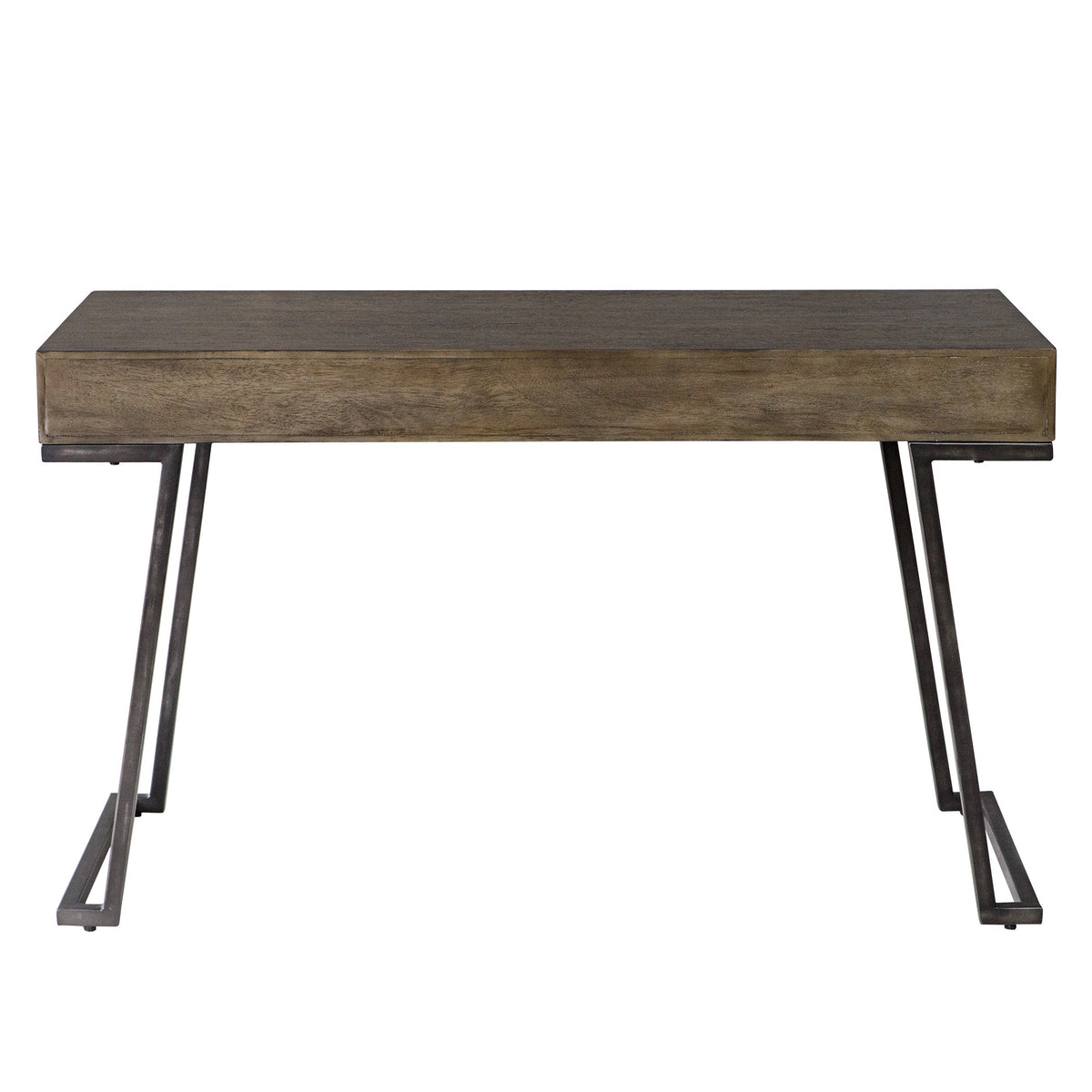 Comrade Mango Wood Desk – Aged Steel Base