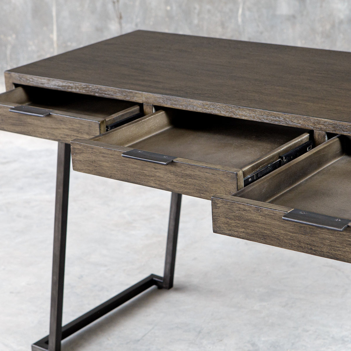 Comrade Mango Wood Desk – Aged Steel Base