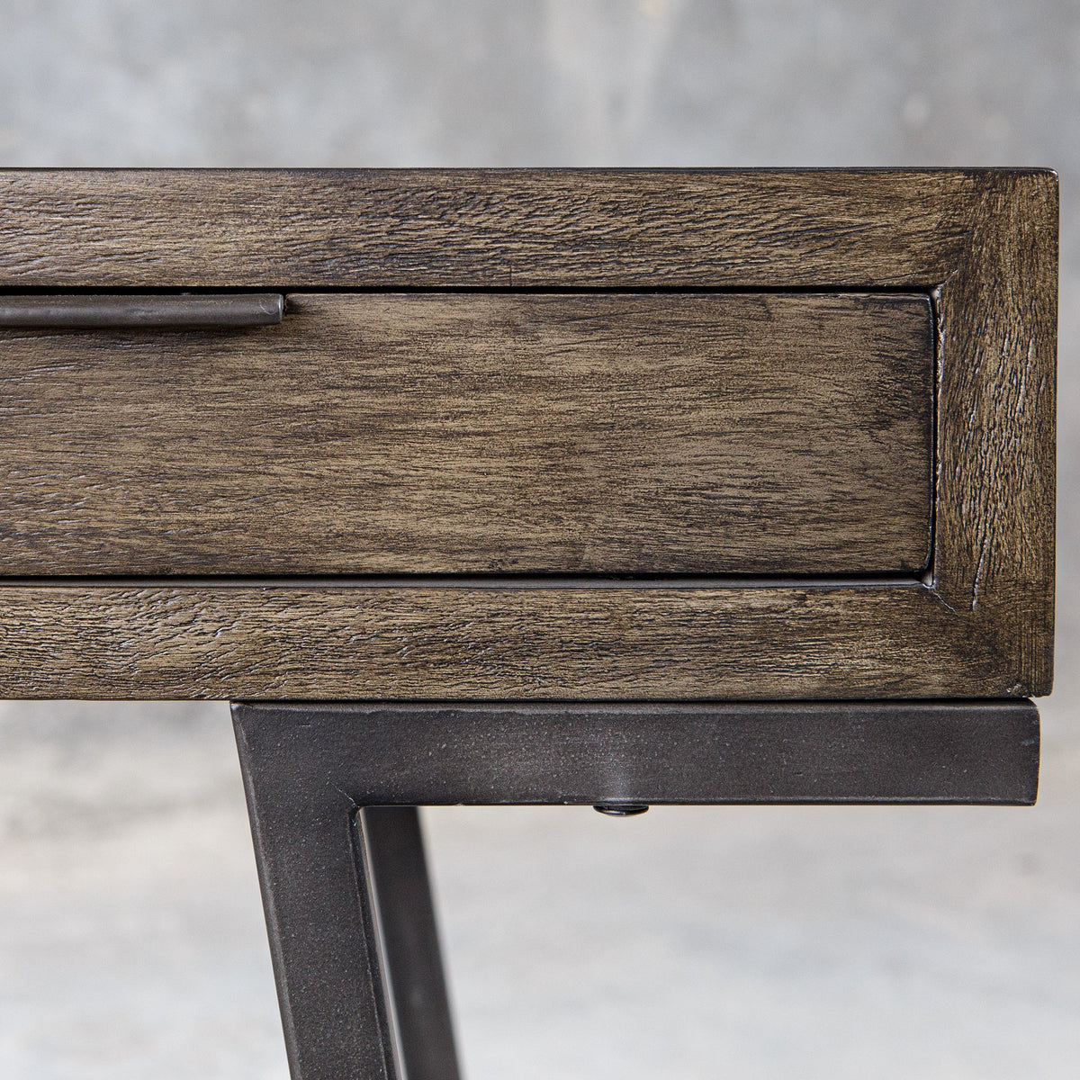 Comrade Mango Wood Desk – Aged Steel Base