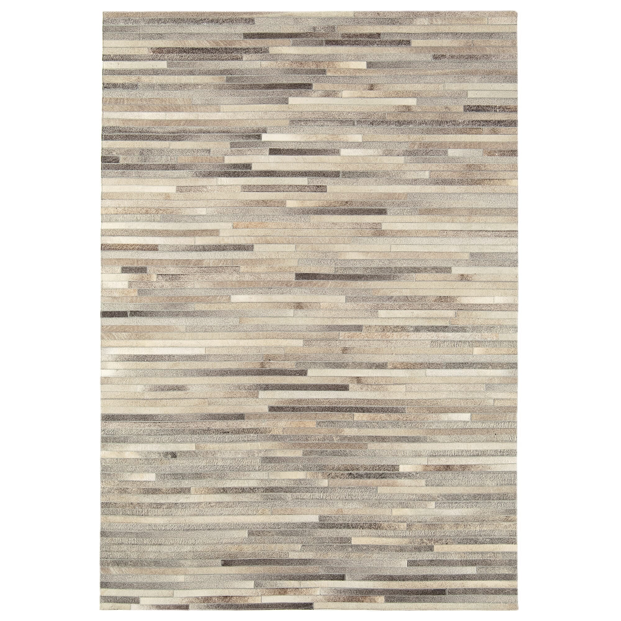 Gaucho Light Grey Stripe cowhide patchwork rug on a white background