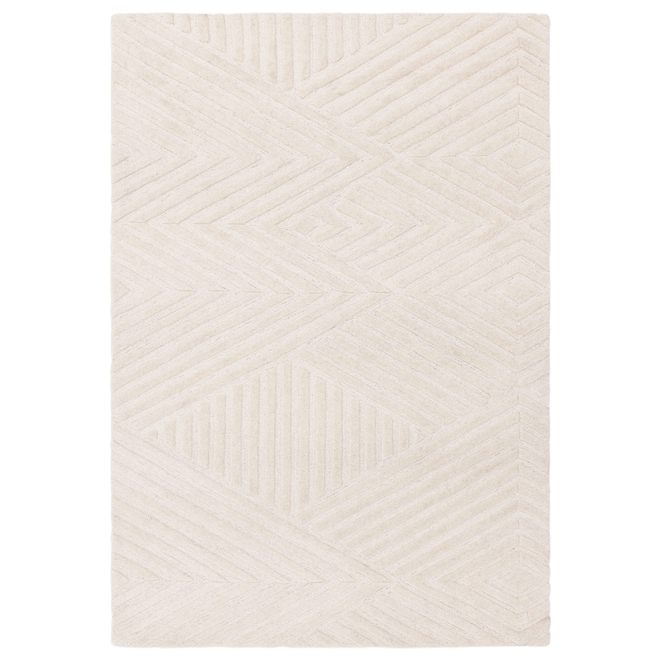 Hague Ivory rug on a white background, full view showing cut and loop pile texture