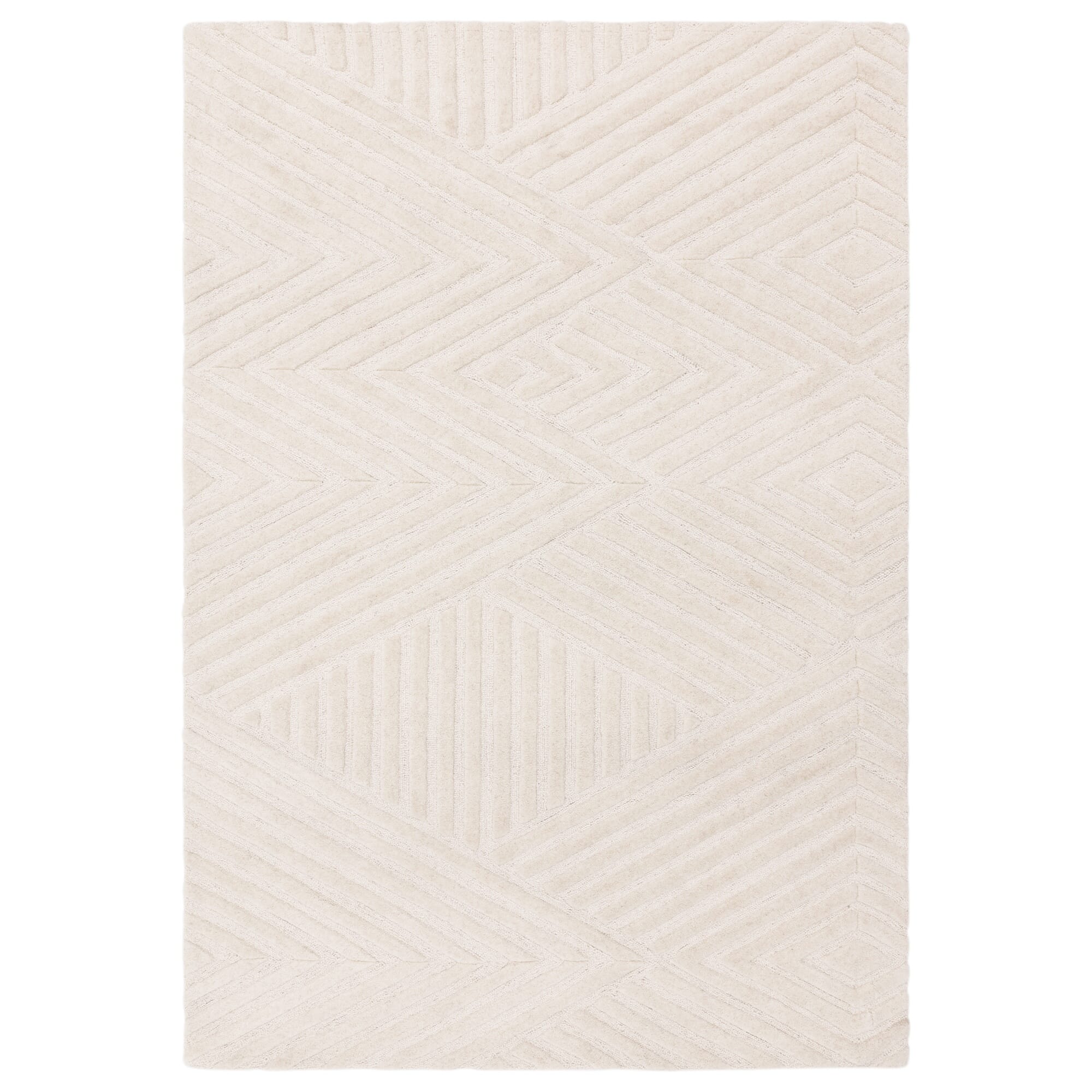 Hague Ivory rug on a white background, full view showing cut and loop pile texture