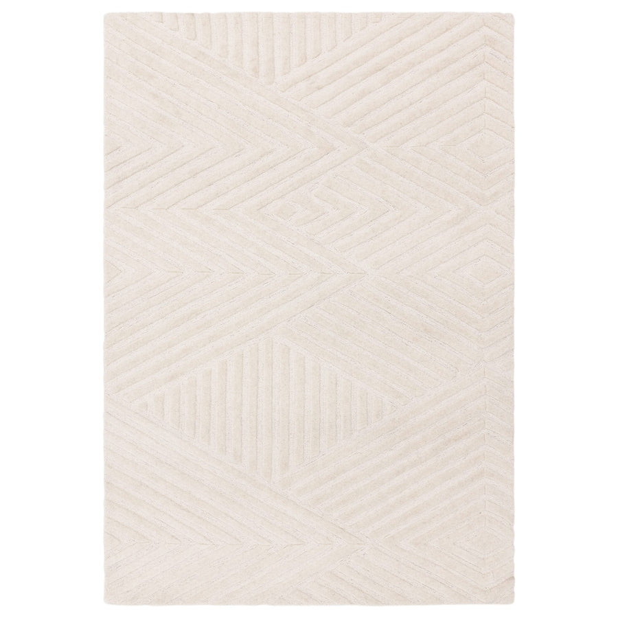 Hague Ivory rug on a white background, full view showing cut and loop pile texture