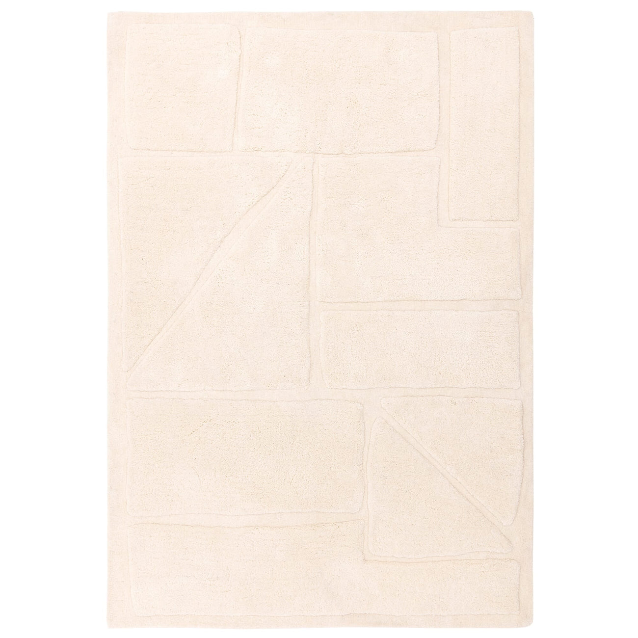 Horizon Ivory rug shown from above on a white background, highlighting its abstract high-low pile pattern