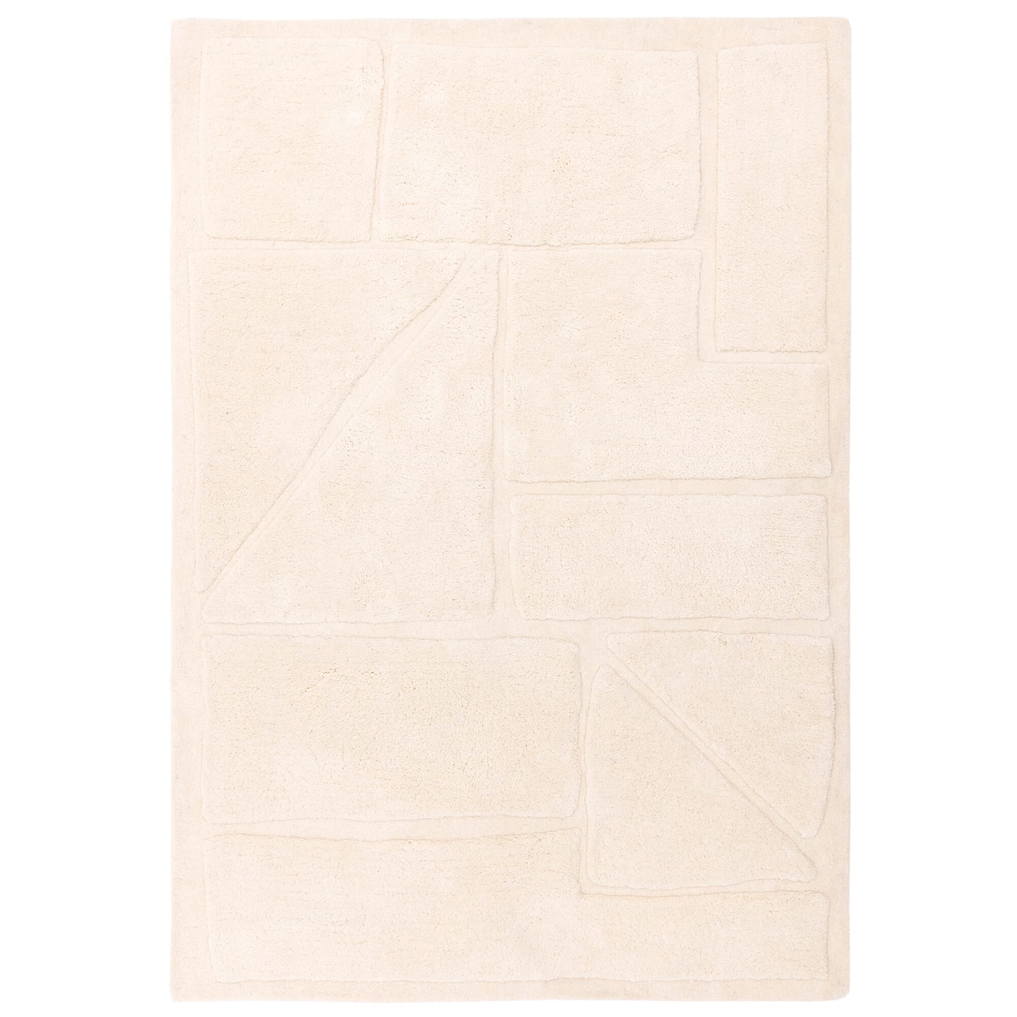 Horizon Ivory rug shown from above on a white background, highlighting its abstract high-low pile pattern