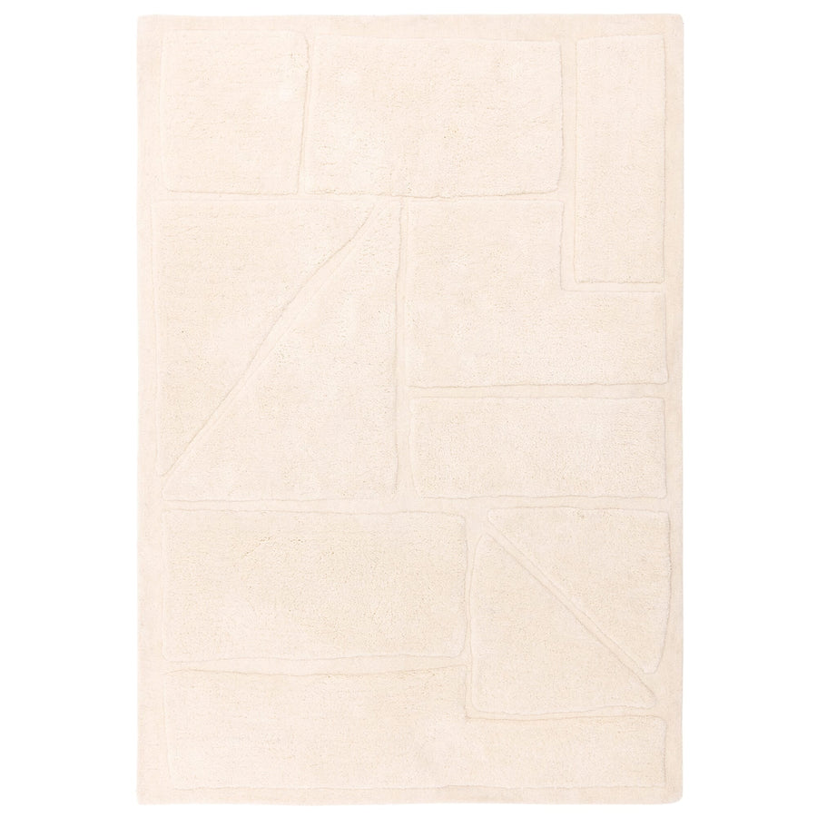Horizon Ivory rug shown from above on a white background, highlighting its abstract high-low pile pattern
