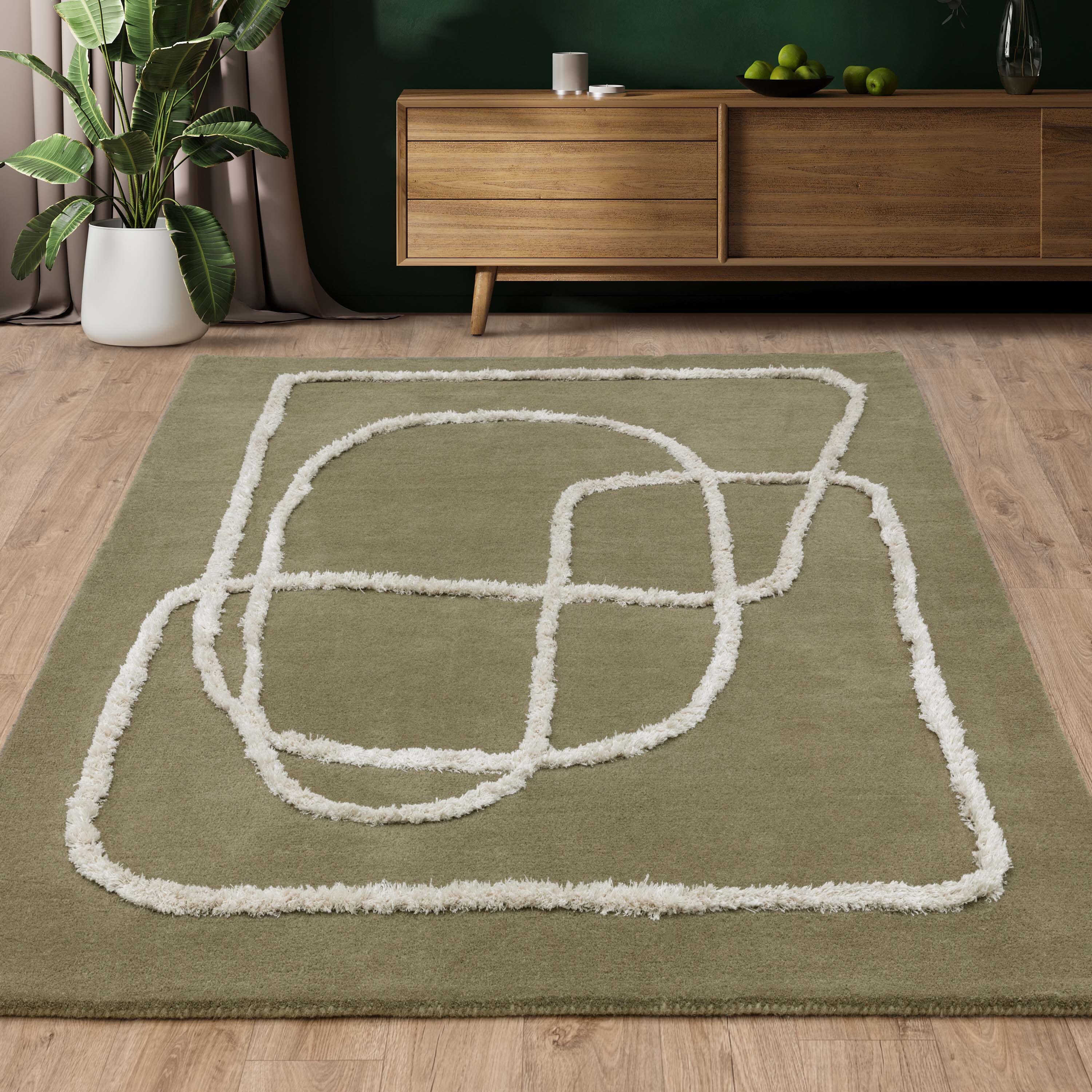 Infinity Sage Rug shown in a full square view highlighting its abstract line pattern