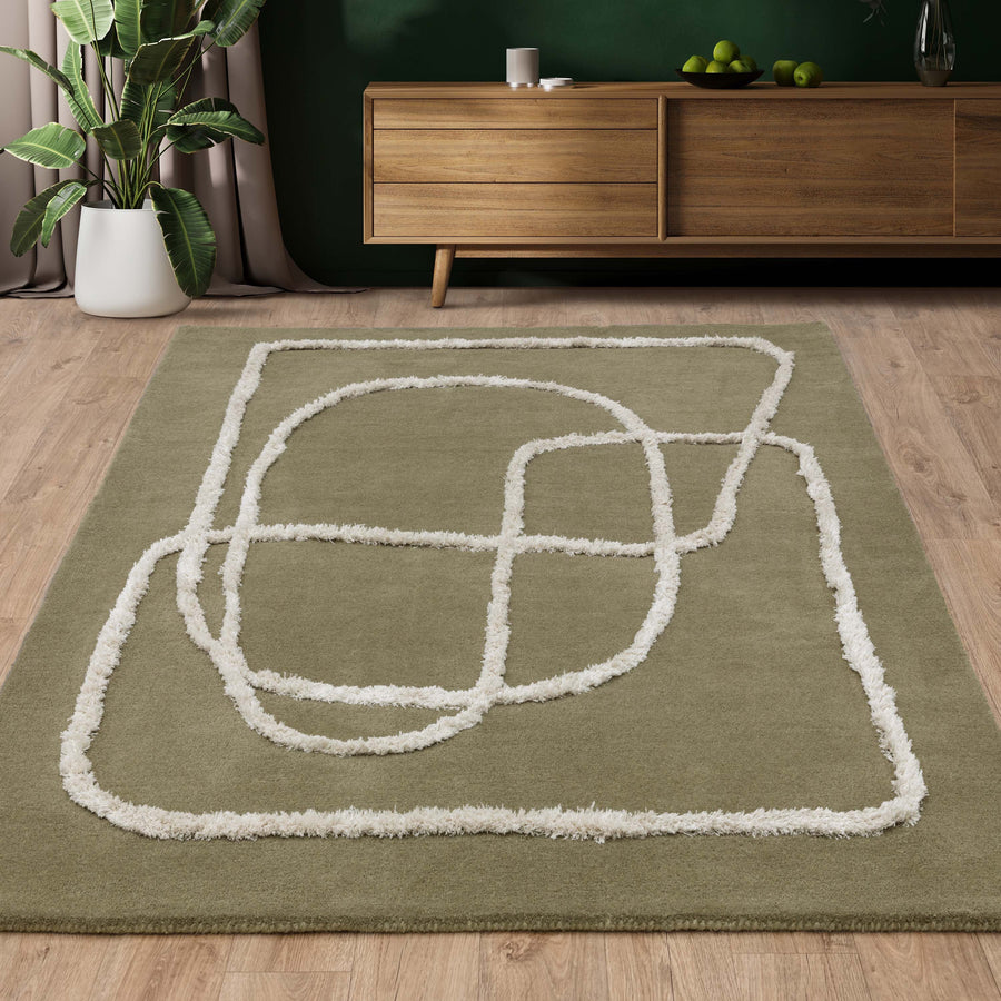 Infinity Sage Rug shown in a full square view highlighting its abstract line pattern