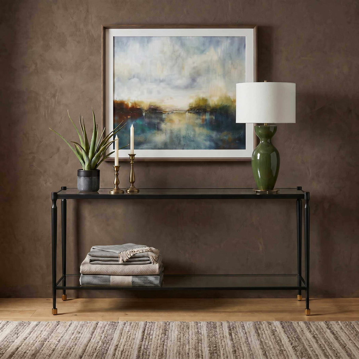 Javana Glass and Iron Console Table