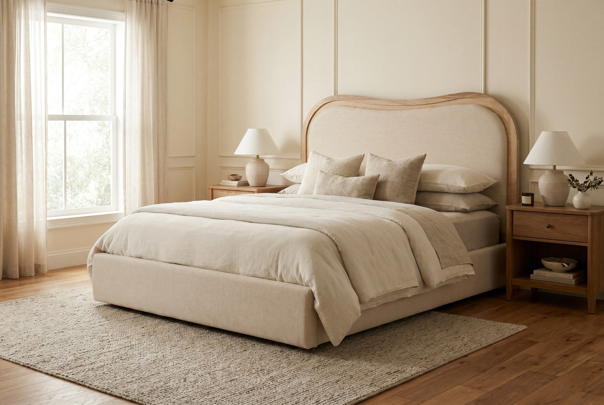 Sandford Curved Upholstered Bed – Super King