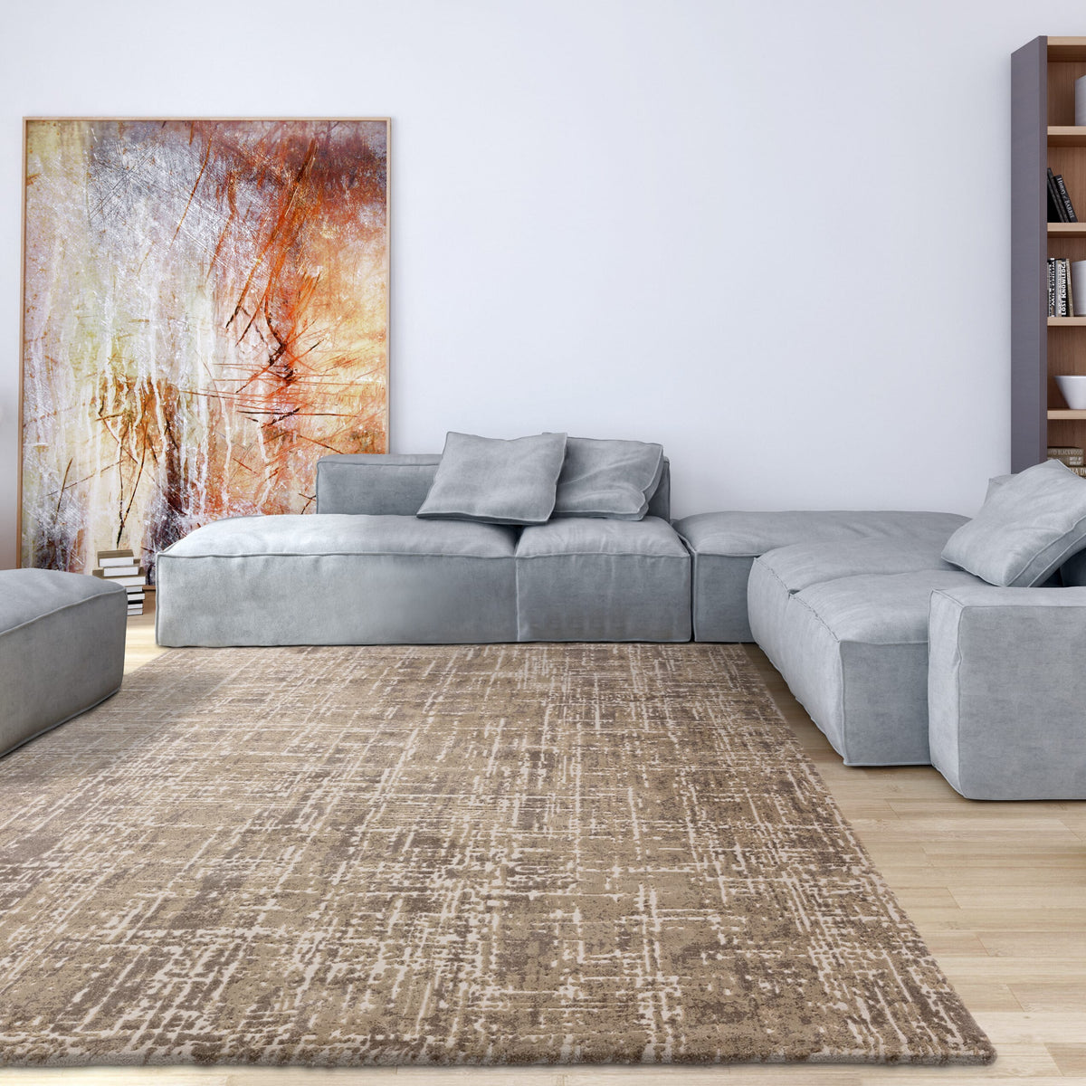 Kuza Abstract Beige Rug shown in full on a plain background